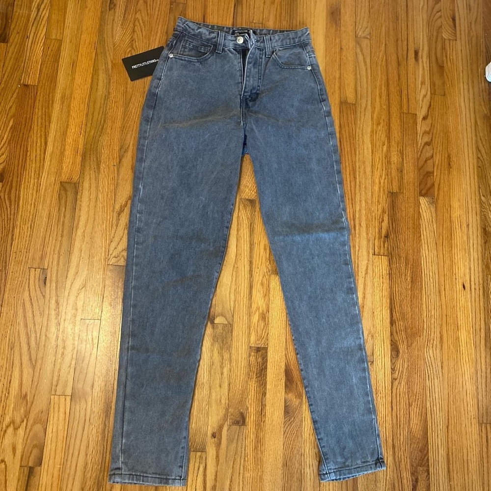 Pretty Little Thing Washed Grey Mom Jeans